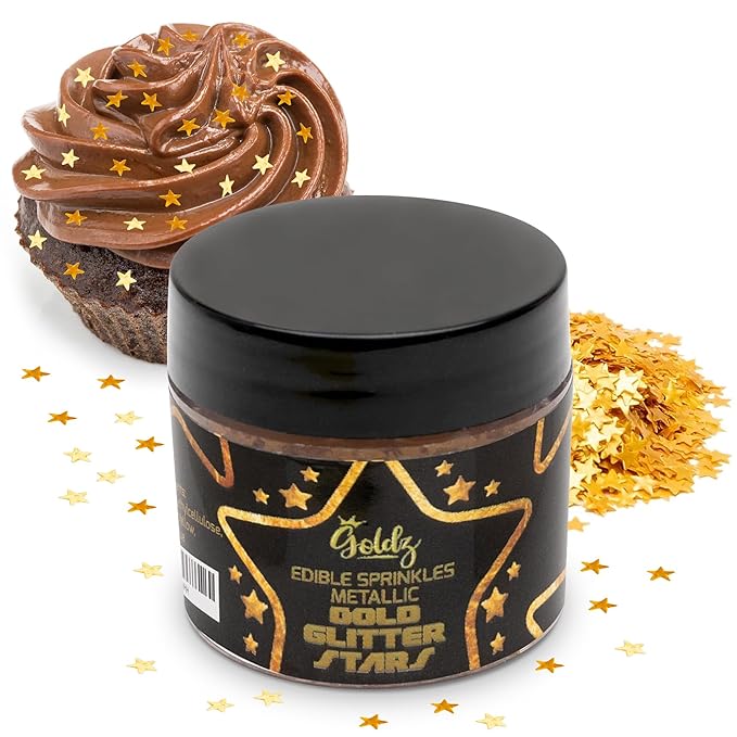Goldz Edible Star Glitter ??Metallic Edible Stars for Cake Decorating, Cake Decorations, Gold Star Sprinkles for, Gold Flakes ??Dessert Toppers for Cakes, Cupcakes, Flakes and Cookies, 5grams