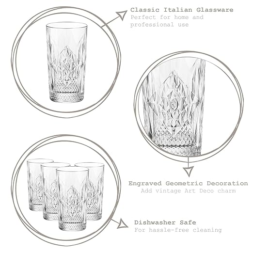 Bormioli Rocco Bartender Stone 16.5 oz. Cooler Glasses, Clear, Set of 6