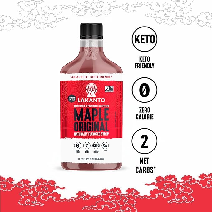 Lakanto Sugar Free Maple Syrup - Monk Fruit Sweetener, Keto Diet Friendly, Vegan, 1g Net Carbs, Pancakes, Waffles, Oatmeal, Coffee, Tea, Granola, Frosting, Marinade, Dressing (13 fl oz - Pack of 3)