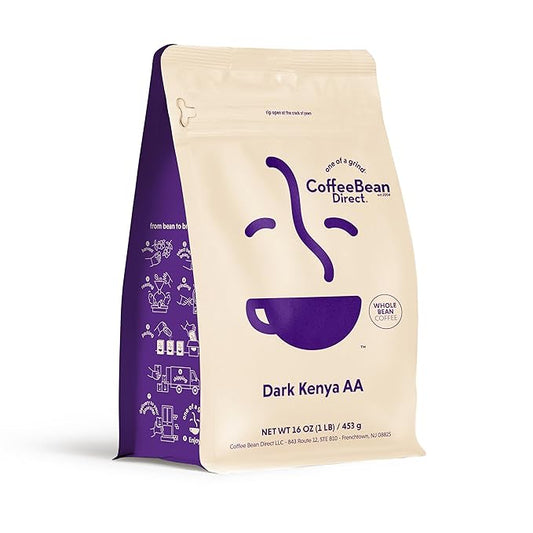 Coffee Bean Direct Dark Kenya AA, Whole Bean Coffee, Dark Roast, 1 Pound Bag (Pack of 1)