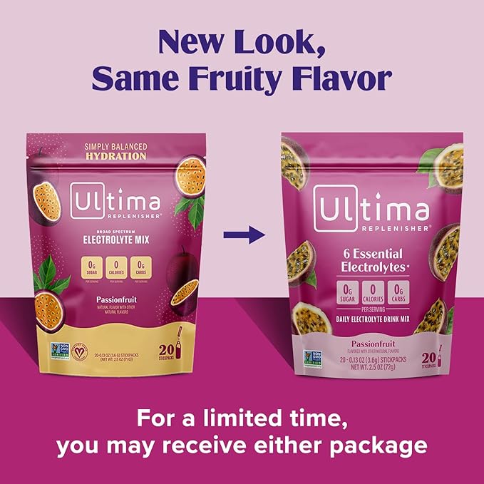 Ultima Replenisher Daily Electrolyte Powder Drink Mix ??Sugar Free ??Passionfruit, 20 Stickpacks ??Hydration Packets with 6 Electrolytes and Trace Minerals ??Keto Friendly, Non-GMO