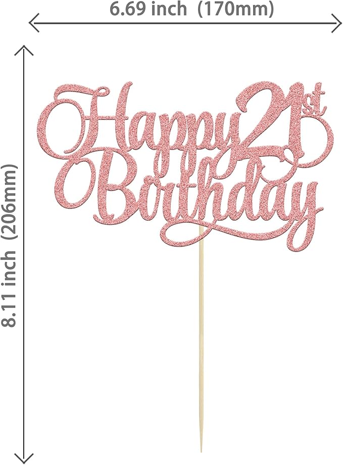 1 Pack Happy 21st Birthday Cake Topper Glitter Number 21 Twenty One Years Old Birthday Cake Pick Decoration for Celebrating 21st Birthday Anniversary Party Supplies Rose Gold