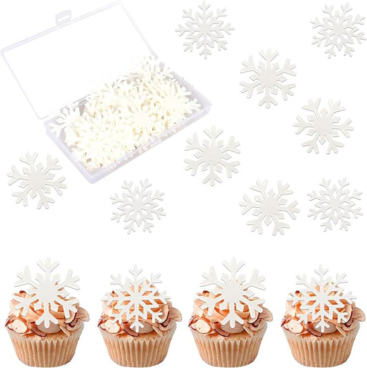 60 PCS Edible Snowflake Cupcake Toppers Wafer Paper Snowflake Cupcake Picks Edible Frozen Cupcake Decorations for Christmas Winter Wonderland Frozen Theme Baby Shower Birthday Party Supplies White