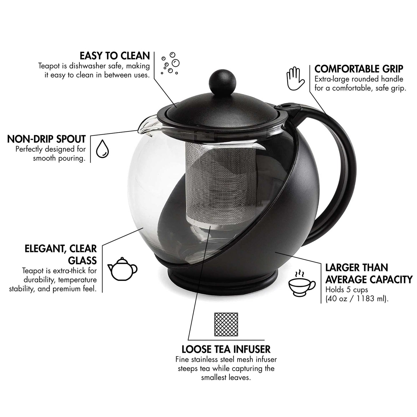 Primula Half Moon Teapot with Removable Infuser, Glass Tea Maker with Reusable Fine Mesh Stainless