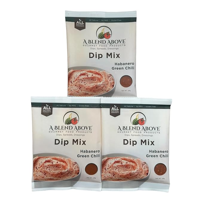 A Blend Above Habanero Green Chili Dip Mix Mixed Seasonings Packet, 1 oz (3 Pack),Spicy Dip, Gluten-Free, No MSG, All Natural, No Preservatives, Vegetable Dip, Keto Friendly, Low Carb, Easy to Make