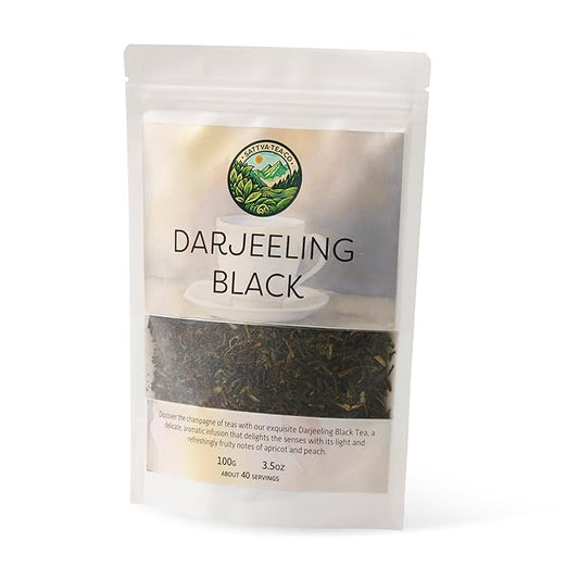 Sattva Tea Co | Darjeeling Black Tea | 100g/3.5oz Loose Leaf (Makes 40+ Cups) | Lightly Oxidized | Delicately Nuanced Flavors Tones Of Apricot And Peach | Sustainably Sourced, Vegan & Non-GMO