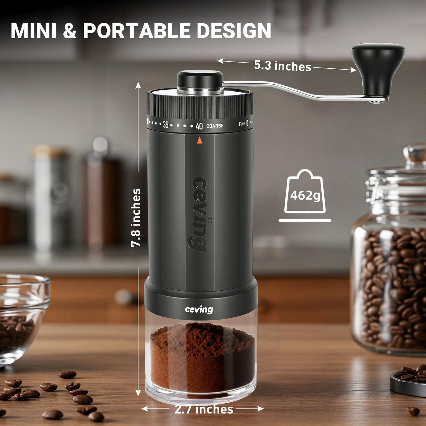 CEVING World's First 60g Large Capacity Manual Coffee Grinder, Gray