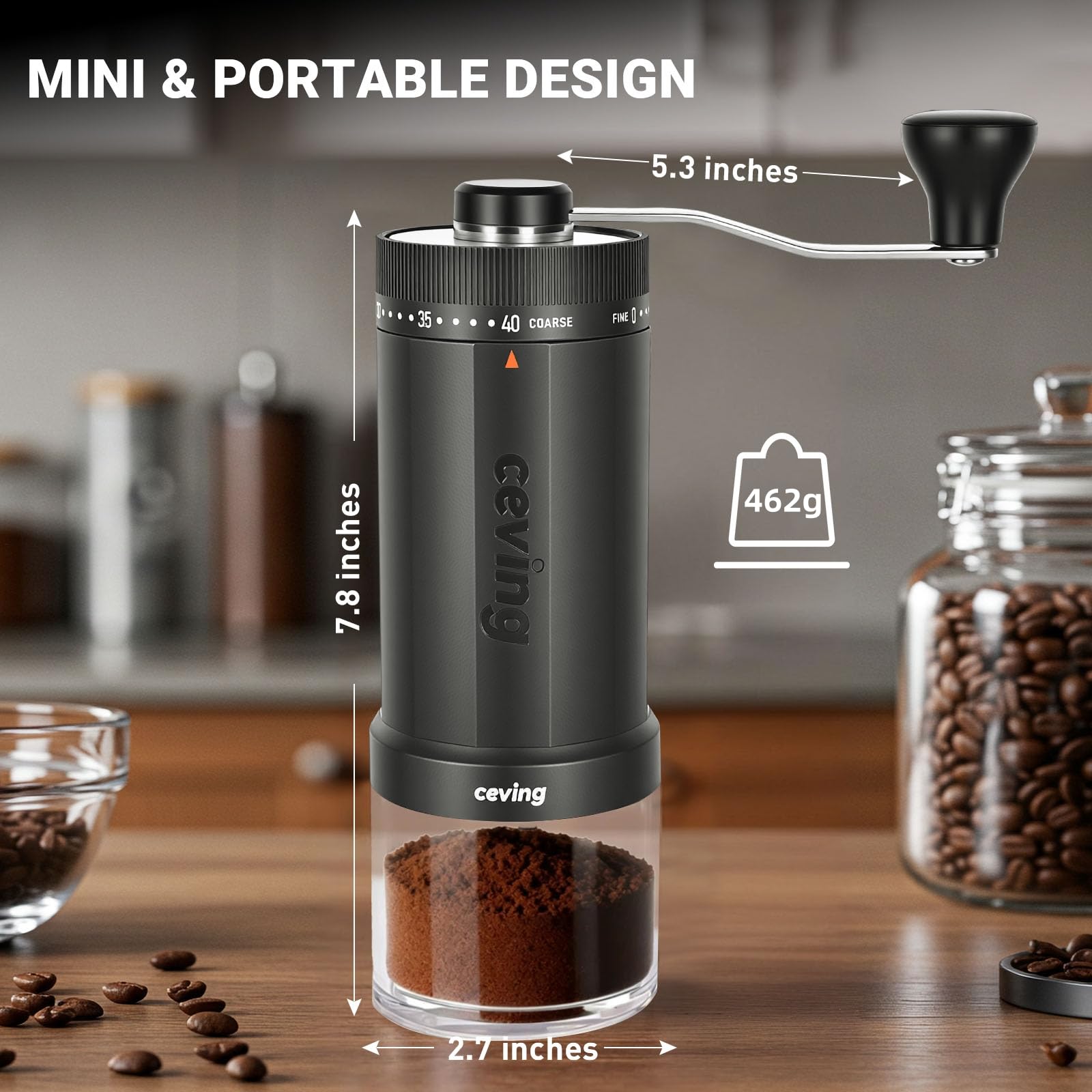 CEVING World's First 60g Large Capacity Manual Coffee Grinder, Gray