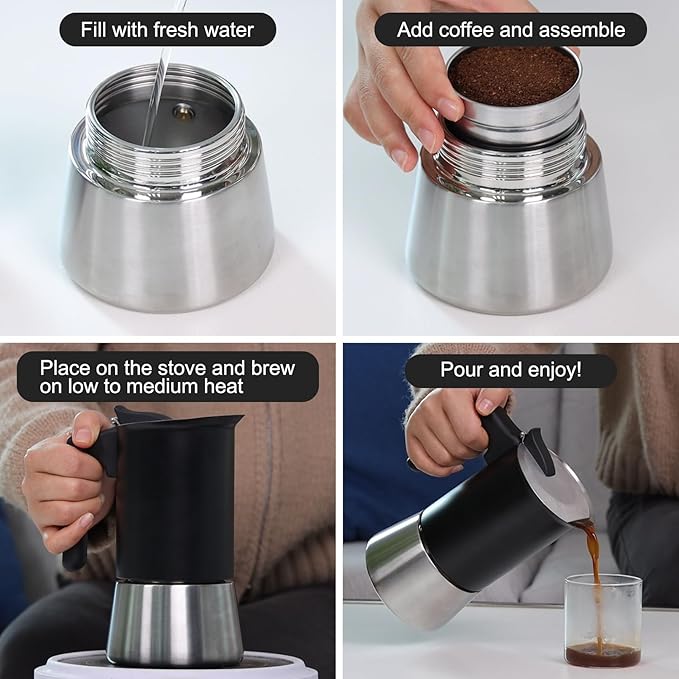 Sivaphe Stainless Steel Stovetop Espresso Brewer 6 Cup Induction Mocha Pot Cuban Coffee Maker Italian 10 fl.oz m찼quina de cafì±?expreso