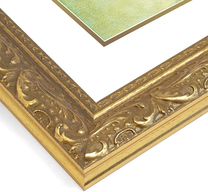 ArtDirect Custom Gold Ornate Wood Picture Frame with Double Matting Fits 9x27 Image with Double Matting or 13x31 Image Without Double Matting - 17x35 Overall Framed Size with Two Inch Wide Frame