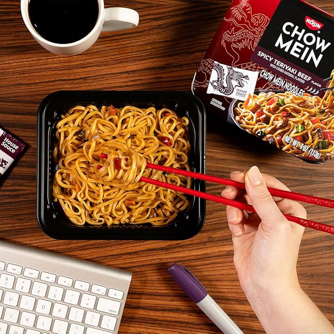 Nissin Chow Mein Noodles, Spicy Teriyaki Beef, 4 Ounce (Pack of 8)