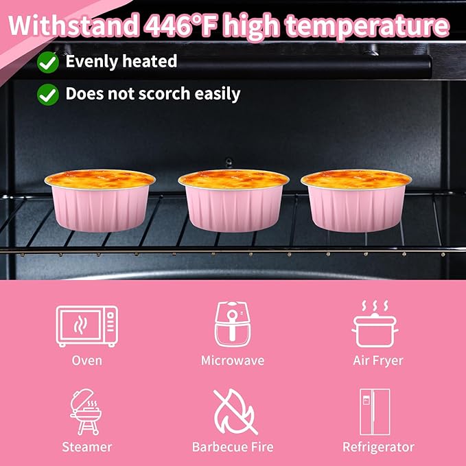 100Pack Alluminum Cupcake Containers, 5oz Dessert Cups with Lids, Mini Cake Pans With Lids&Spoons for Gift Holiday Birthday Party Cake Baking Sales Mini Storage Box Stackable Portable (pink)