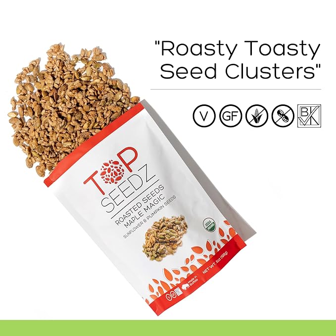 Top Seedz Deluxe Organic Gluten Free Vegan Crackers and Roasted Seeds Bundle | 2 Pouches of Maple Magic Roasted Seeds | 2 Packs of Sea Salt Crackers | 2 Packs of 6-Seed