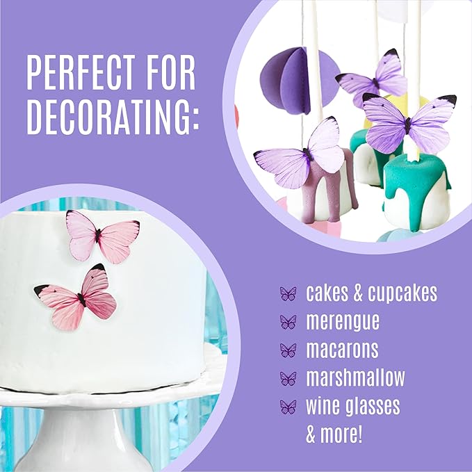 Sugar Robot Edible Butterflies for Cake Decorating - Small Pastel Purple Butterfly Cake Toppers and Cupcake Toppers - Decoration Made in the USA - Premium Crafted (Purple)