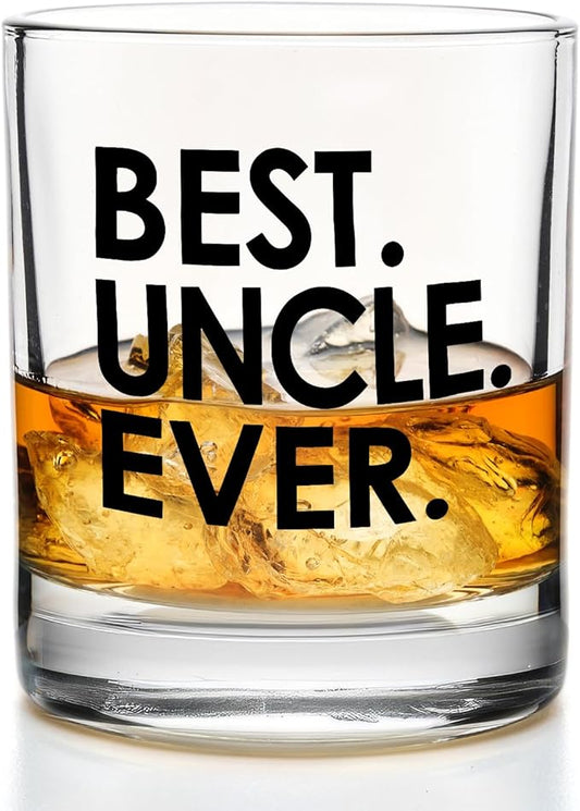 Best Uncle Ever Gifts Whiskey Glasses 10 oz, Uncle Gifts from Niece Nephew, Old Fashioned Rocks Glasses for Men Drinking Scotch Bourbon Cocktail Liquor Vodka