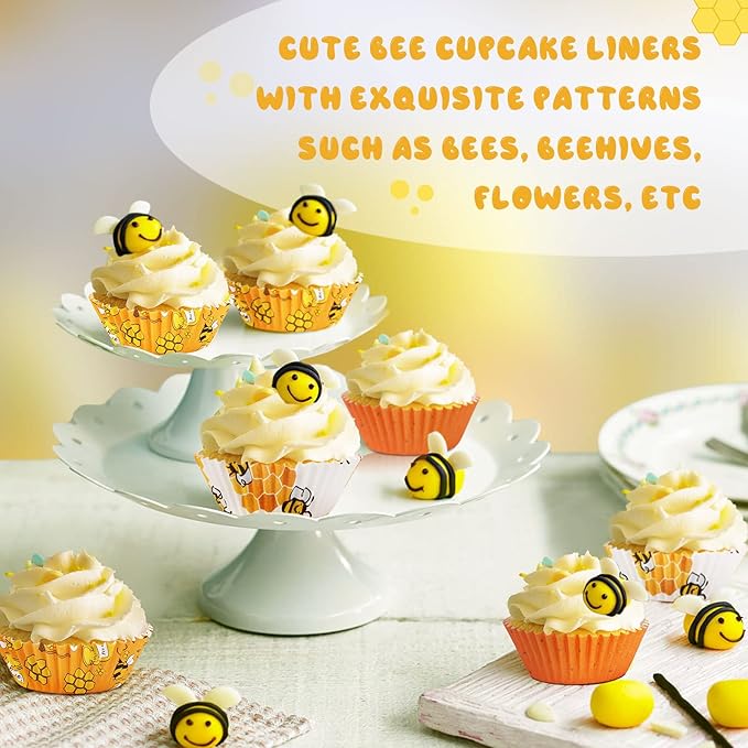 SANNIX 450pcs Yellow Cupcake Liners - 9 Bee Designs for Parties & Celebrations