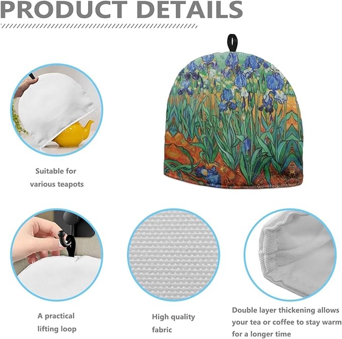 Hudotybom Irises Print Tea Cozy for Teapot Insulated Large Teapot Cover to Keep Warm Tea Kettle Cover Machine Washable Coffee Pot Cloth Covers Kitchen Home Decorations