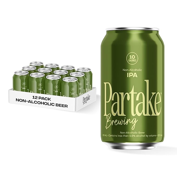 Partake Brewing Craft Non Alcoholic Beer, IPA 12 Pack x 12 Fl Oz Cans - Low Calorie & Carb, No Sugar, All Natural Ingredients - Award-Winning Taste, Non Alcoholic Beer Without the Empty Calories