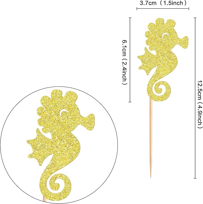 24 PCS Seahorse Cupcake Topper Ocean Themed Party Seahorse Cupcake Decorations Baby Shower Birthday Party Decorations
