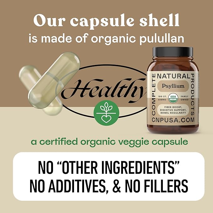 Pure Natural Whole Psyllium Husk Powder Capsules - 660mg Capsules 100 Pure Unflavored Fiber & Colon Cleanse Pills