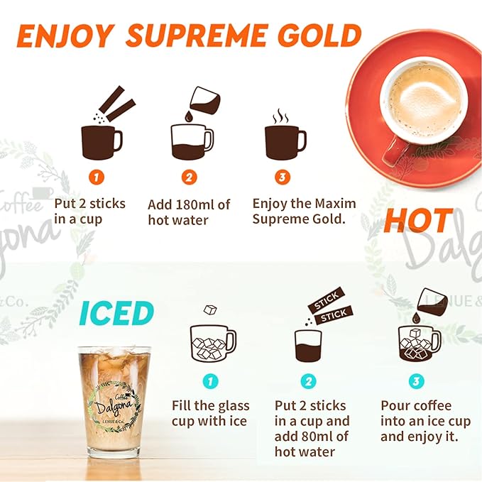 Korean Latte - Korean 3 in 1 Instant Coffee Variety Sample Packets with Gift Box Set, Maxim Supreme Gold KANU Latte 4 Mix Combination 16 Sticks