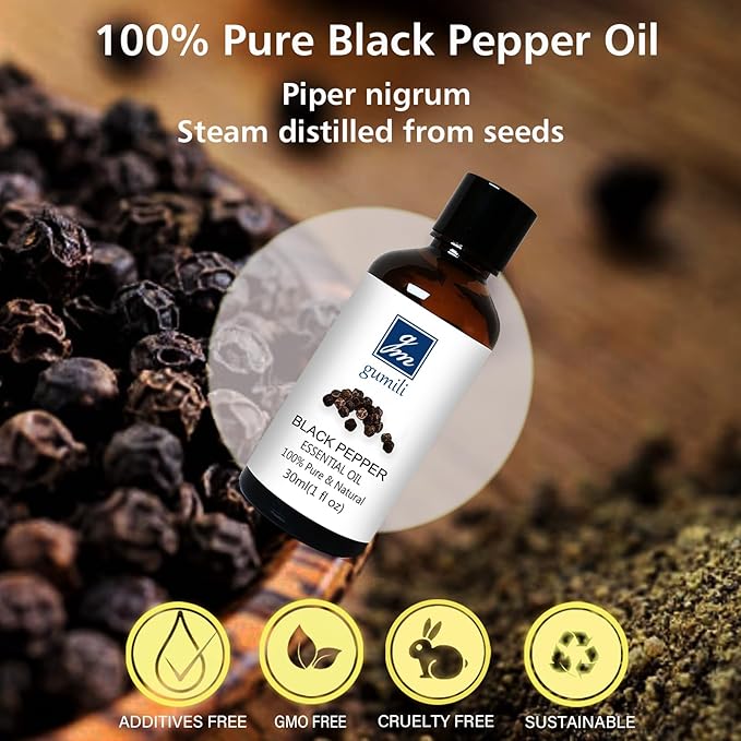 Black Pepper Essential Oil 1 Oz ??100% Pure Natural Black Pepper Oil for Diffuser, Massage, DIY Blends & Personal Care, Fresh Spicy Aroma