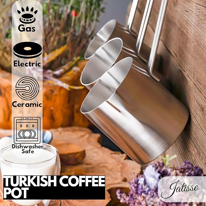 Turkish Coffee Pot Stainless Steel Cezve 16.90 fl oz ??Small Milk Warmer Briki for Stove ??Coffee Boiler & Arabic Greek Coffee Maker ??Heat Resistant Handle