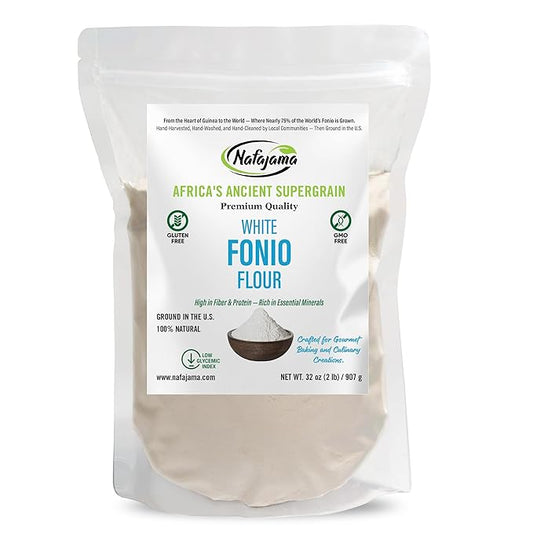 Nafajama Premium Gluten-Free White Fonio Flour | Ancient African Superfood | All-Natural, Non-GMO, Vegan, High-Fiber - 1 Bag of 2 lb / 907 g