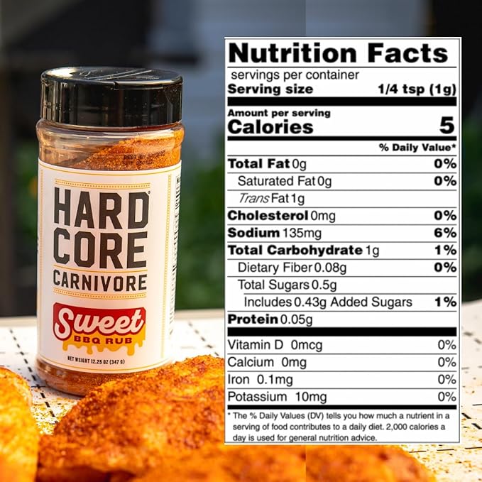 Hardcore Carnivore Sweet BBQ Seasoning (12.25 oz Shaker) Texas-Made Bold, Sweet BBQ Rub for Grilling Ribs, Pork, Chicken and More