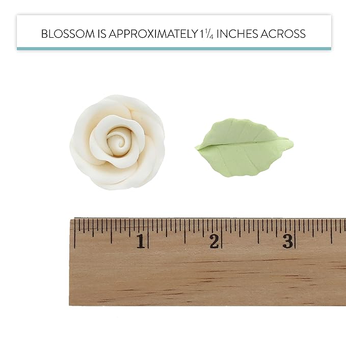 Global Sugar Art Premium Wedding & Party Edible Rose Cake & Cupcake Sugar Flowers, White, 24 Count with Leaves by Chef Alan Tetreault