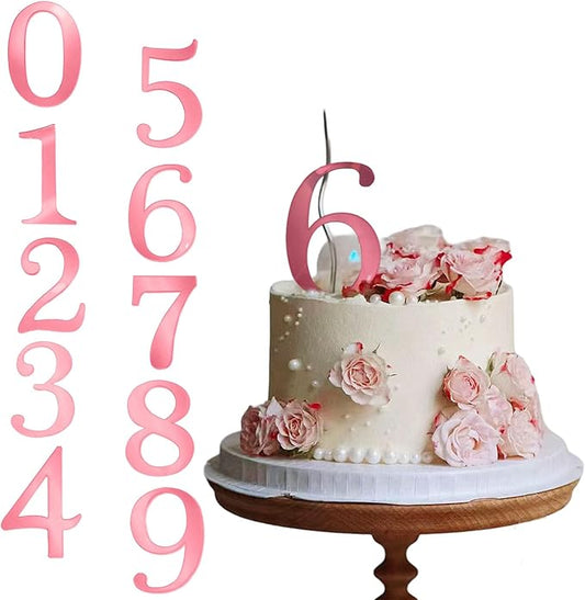 Big 3.7 IN 0-9 Pink Birthday Number Cake Toppers Rose Acrylic Happy Anniversary Cake Topper Sticks For Diy Handmade Cake Sign Decorations 10 Pcs Cupcake Topper Party Supplies Set Pink