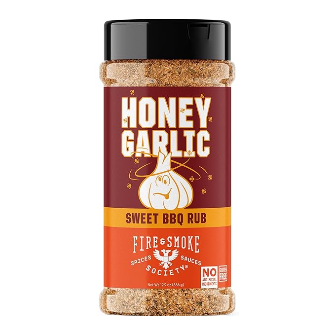 Fire & Smoke Society Honey Garlic BBQ Rub | BBQ Seasonings and Rubs for Smoking and Grilling | Pulled Pork Ribs Chicken, Burgers, Dry Rubs and Spices | Honey Garlic, Brown | XL 12.9 oz