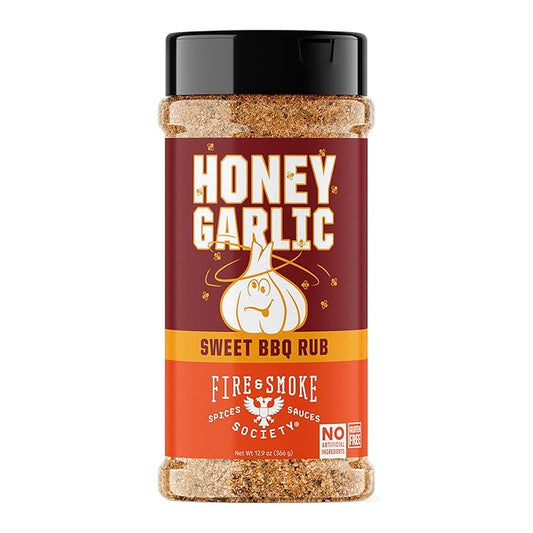 Fire & Smoke Society Honey Garlic BBQ Rub | BBQ Seasonings and Rubs for Smoking and Grilling | Pulled Pork Ribs Chicken, Burgers, Dry Rubs and Spices | Honey Garlic, Brown | XL 12.9 oz