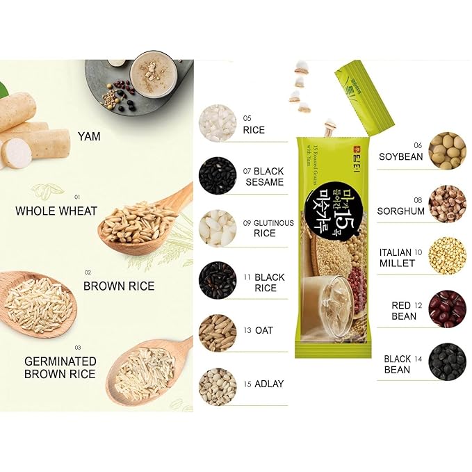 DAMTUH 15 Grains Mixed Powder and Black Grains Mixed Powder Misugaru Meal Replacement Shake Bundle Pack 40 Count (Pack of 2)