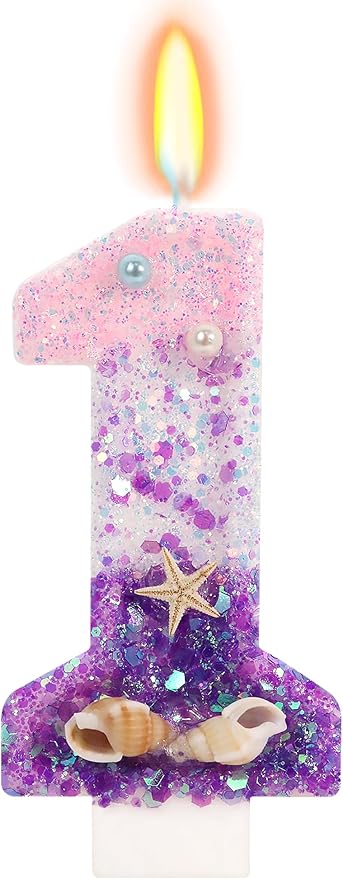 Purple Mermaid Party Number 1 Cake Candles, 2.76 inch Birthday Candle, Cake Topper Decoration for Birthday Party (Number 1)