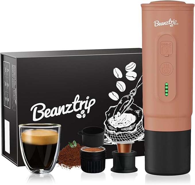 Portable Espresso Maker with Self-Heating, 2-in-1 Coffee Machine with Ground Coffee & NS Capsule, Khaki 7800mAh Espresso Machine for Travel, Outdoorlife, OfficeLife, BusinessTrip