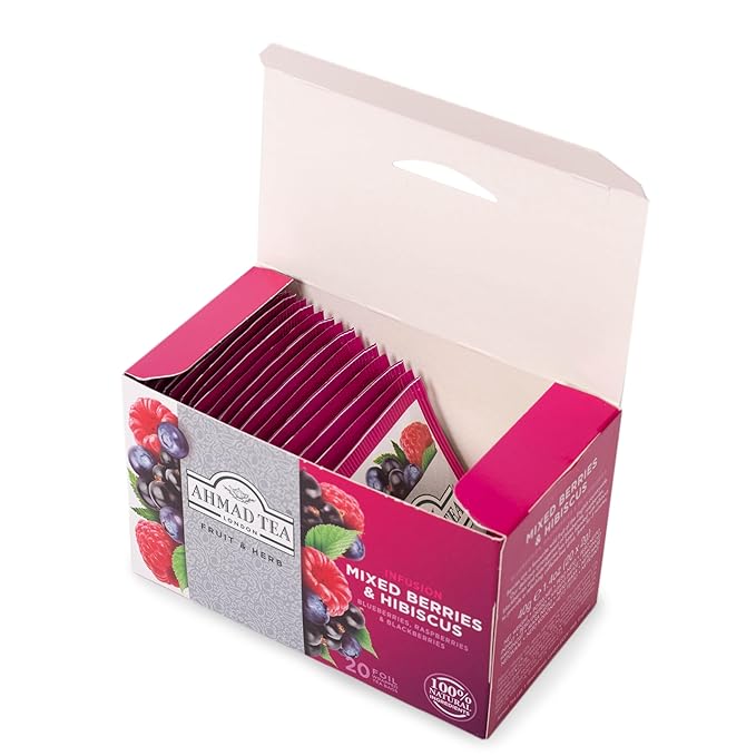 Ahmad Tea Herbal Tea, Mixed Berries & Hibiscus Teabags, 20 ct (Pack of 1) - Decaffeinated & Sugar-Free