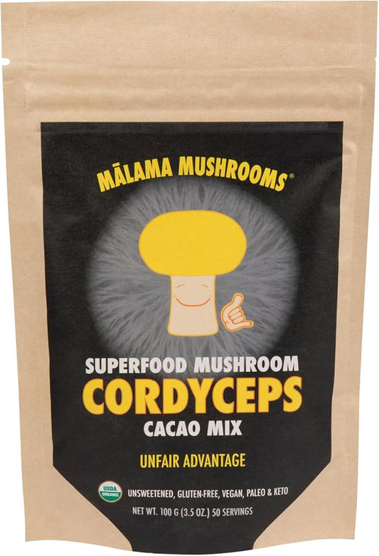Malama Organic Mushroom Hot Cacao Mix, Cordyceps Mushroom Powder with Fair Trade Cacao, Supports