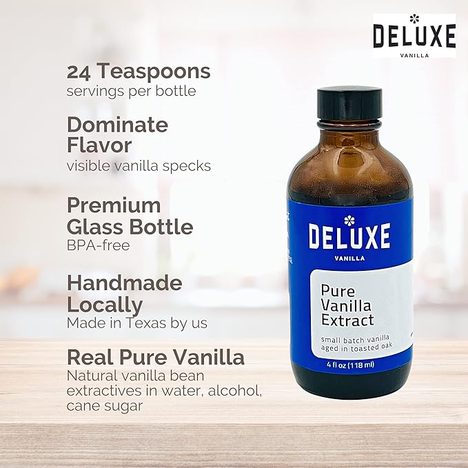 Pure Vanilla Extract for Baking (4 oz) Deluxe Vanilla Gourmet Vanilla Made from Real Vanilla Beans for Rich Flavor