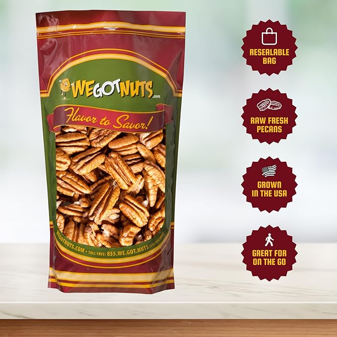 Two Pounds Of Pecans Raw, Whole, Shelled, Raw, Natural, No Preservatives Added, Non-GMO, NO PPO, 100% Natural We Got Nuts