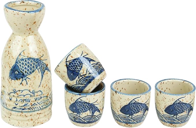 Ceramic Sake Set, 5pcs Japanese Saki Set with 1 Sake Carafe 4 Sake Cups, Saki Cup Set as Gift for Sake Japanese Wine/Hanzo Sake/Soju/Sake Drink/Saki Drink/Tea