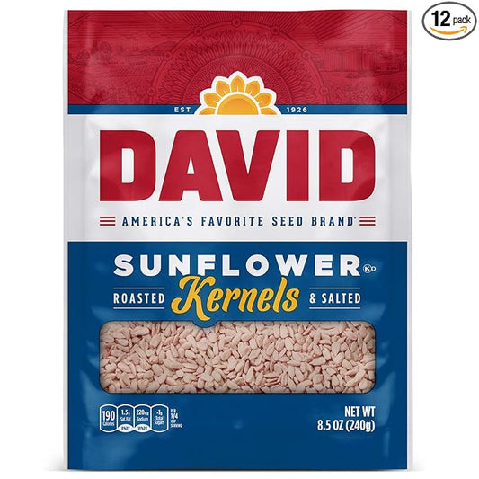DAVID Roasted and Salted Sunflower Kernels, Original Flavor, 8.5oz. (Pack of 12)