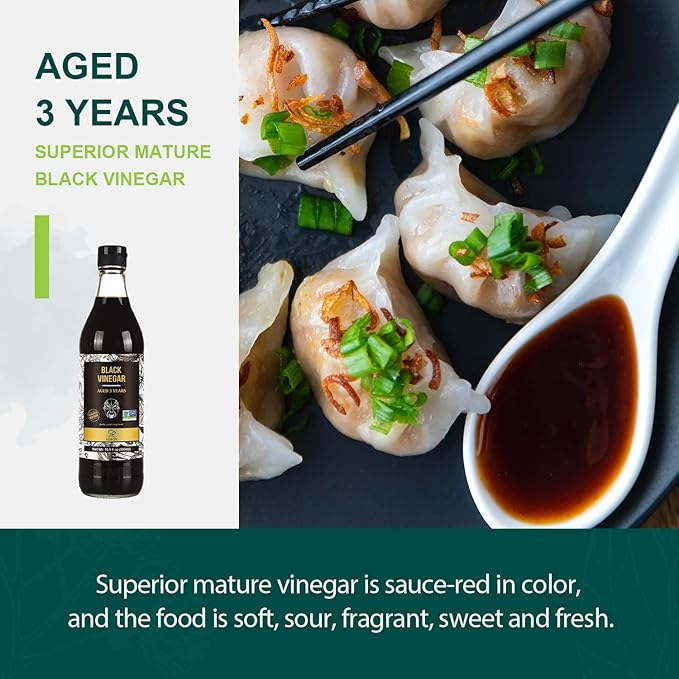 Soeos Chinkiang Vinegar 16.9 fl oz (Pack of 2), Zhenjiang Vinegar, Chinese Black Vinegar, Chinese Vinegar, Black Vinegar for Braised Meats and Fish, Noodles, and Dipping Sauce