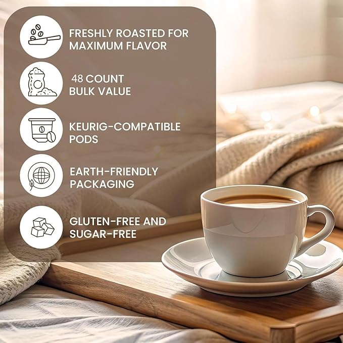 InfuSio Flavored Coffee Pods Variety Pack – 48 Count, 12 Gourmet Medium Roast Dessert-Inspired Blends like Bananas Foster & Crème Brûlée, Compatible with Keurig K-Cup 2.0 Brewers