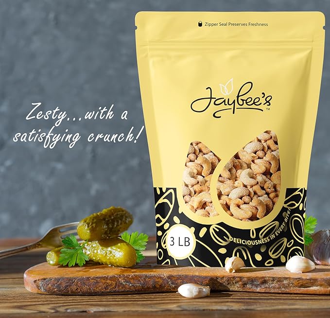 Dill Pickle Cashews 3 Pounds | Gourmet Roasted Cashews ??Tangy, Savory, and Crunchy Snack ??High-Protein, Vegan Friendly ??Perfect for Snacking, Gifting, and Meal Prep | Jaybee's Nuts