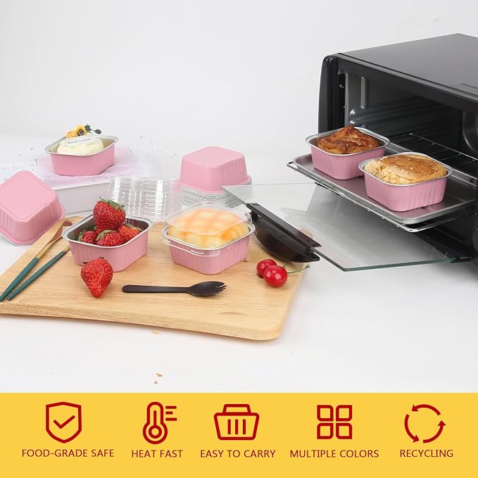 120pack 5oz Mini Cake Tins Cupcake Pan with Lids,LNYZQUS Aluminum Foil Baking Cups,Disposable Ramekins Small Brownie Muffin Pans Mini Cheesecake Containers for Home Bakery-Pink