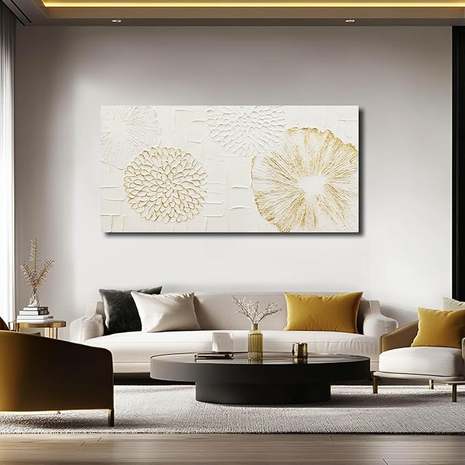 VAYIMDH White Wall Artwork Floral Wall Painting Modern Wall Art 24"x48" Large Pictures for Living Room Kitchen Wall Poster Canvas