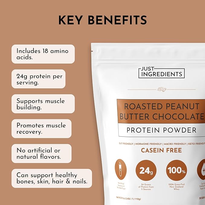 Roasted Peanut Butter Chocolate Protein Powder ??30-Serving Blend with 100% Grass-Fed Whey & Organic Plant Proteins ??Rich Cocoa & Roasted Peanut Flavor ??Supports Muscle Recovery & Energy*