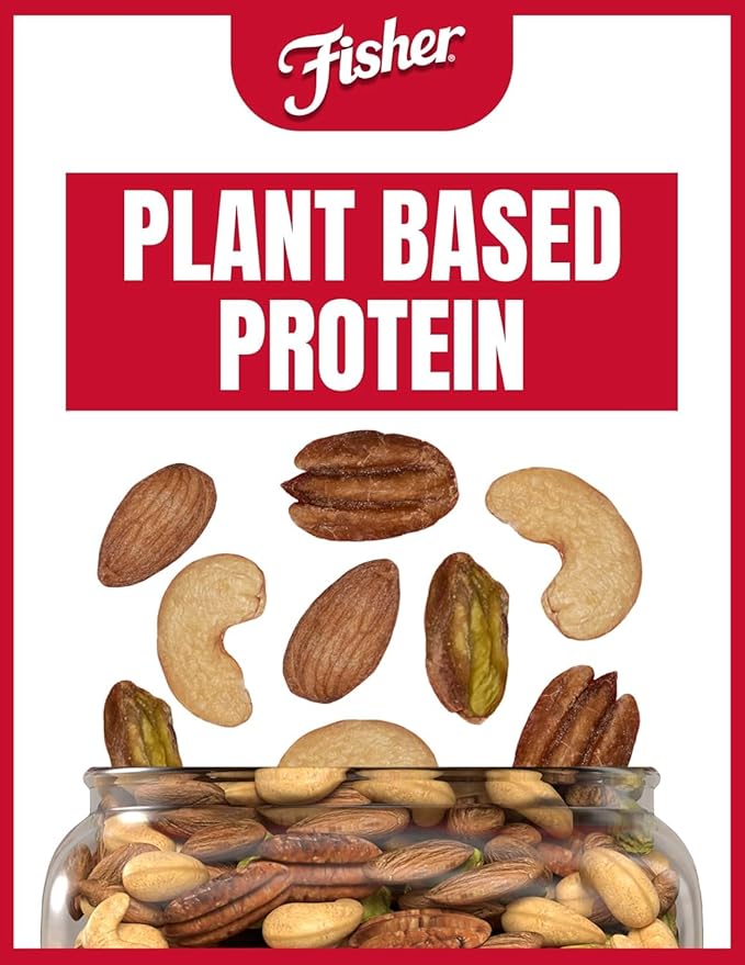 Fisher Oven Roasted Never Fried Deluxe Mixed Nuts, 24 Ounces (Pack of 2), Almonds, Cashews, Pecans, Pistachios, Snacks for Adults, Made With Sea Salt, No Added Oil, Artificial Ingredients or Preservatives, Trail Mix, Gluten Free
