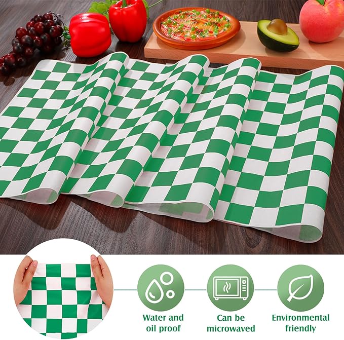 Honeydak 600 Pcs Sandwich Wrapping Paper Sheet 15x15 Checkered Food Wax Sheets Parchment Burgers Paper Basket Liner Grease Restaurant Wedding Party Supplies for Wrapping Bread BBQ